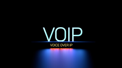 VOIP,VOICE OVER IP text,acronym glowing abbreviation. VOIP concept, banner. 3D render