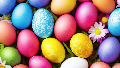 Fototapeta na wymiar Colorful Easter Egg Assortment Background