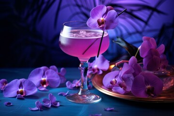 Refreshing Purple cocktail summer. Fresh cool. Generate Ai
