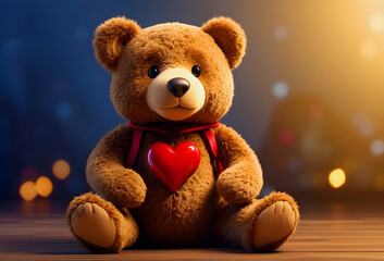 Adorable teddy bear holding a heart, radiating warmth and affection.