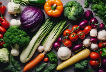 Layout of vegetables on a light background with space for text and design