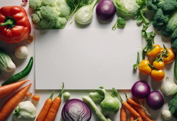 Layout of vegetables on a light background with space for text and design