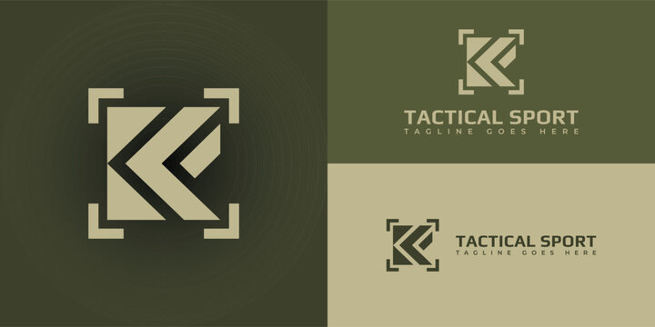Abstract initial letter KF or FK logo in soft green color presented with multiple green background colors. The logo is suitable for tactical sports business logo design inspiration templates.