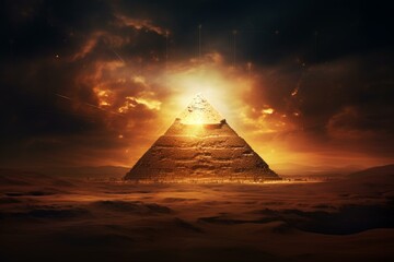 Mystical Pyramid radiating energy. Futuristic light. Generate Ai
