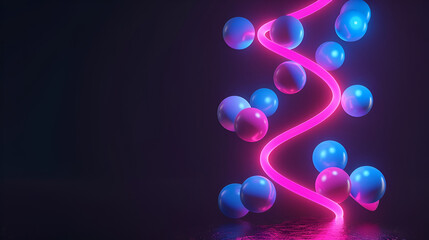 neon blue pink balloons on dark background