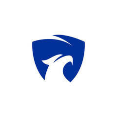 Eagle bird mascot flat vector logo design with shield combination