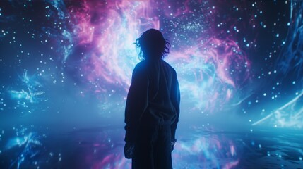cosmic landscape scene man looking at the universe