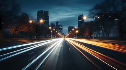 Obraz premium Abstract motion blur city, light trails in urban environment at night, urban movement concept