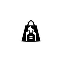 Home Store Logo Design Template, shopping bag and home building design vector