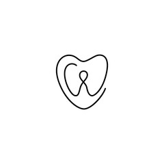 Dental continuous line art logo design with heart shape