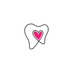 Dental icon linear logo design with combination of love symbols