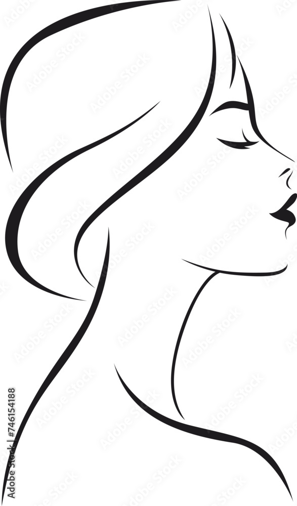 Sticker minimalistic abstract female portrait in line drawing style.vector illustration woman profile face c