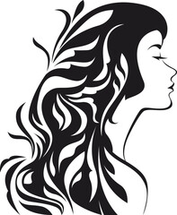 Vector illustration. Woman profile face contour line drawing. Portrait of a beautiful young girl with floral patterns. Logo for cosmetics, spa and beauty industry