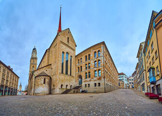Stunning Grossmunster church, the symbol of Zurich, Switzerland