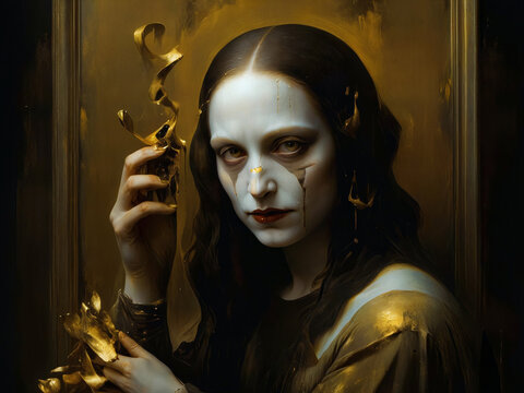 Mona Lisa Digital Artwork , Digital Artwork with golden theme  