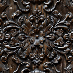 Ornate wood carving design, seamless pattern