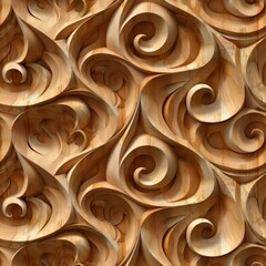 Decorative wood carving design with swirls, seamless pattern