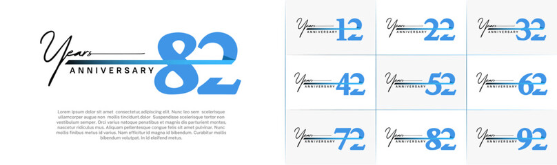 Set of Anniversary Logotype with blue ribbon, blue color can be use for special day celebration