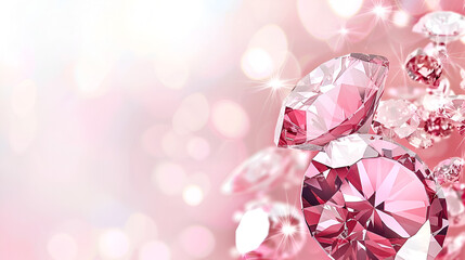 banner for a jewelry store with copy space, pink diamond on a pink background close-up with space for text