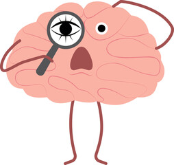 Vector character in flat style. Surprised brain looks through a magnifying glass.
Vector illustration of the organs of the central nervous system.