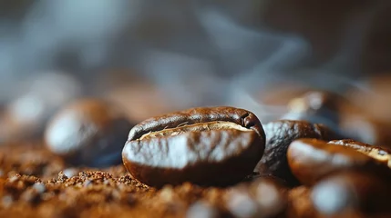 Foto op Canvas Closeup macro a group roasted brown or black coffee grains background © Vasiliy