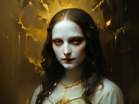 Mona Lisa Digital Artwork , Digital Artwork with golden theme  