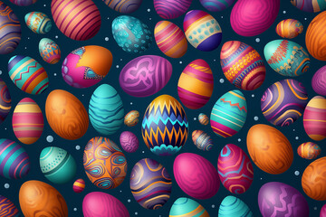 Fototapeta na wymiar Happy easter text design. Easter greeting card with colorful and pattern eggs for spring holiday season background