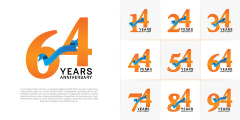 Set of Anniversary Logotype orange color with blue ribbon can be use for special day celebration