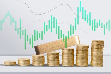 stock S P 500 symbol in stack coins. Business concept.