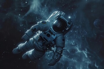 Fototapeta na wymiar Astronaut floating among stars and cosmic dust
