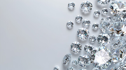banner for a jewelry store, diamonds closeup copy space on a white background with space for text