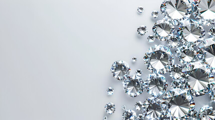 banner for a jewelry store, diamonds closeup copy space on a white background with space for text - obrazy, fototapety, plakaty