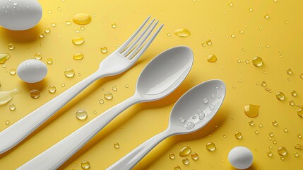 Spoon and fork on yellow background.
