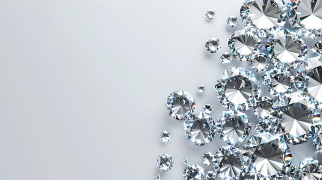banner for a jewelry store, diamonds closeup copy space on a white background with space for text