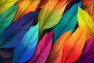Fototapeta na wymiar Vibrant Rainbow feathers pattern. Nature wild. Generate Ai