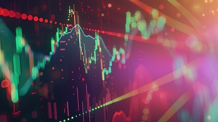 A dynamic stock market chart displaying fluctuations in share prices and trading volumes