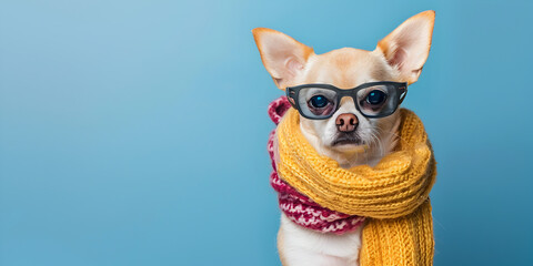 Fototapeta premium Cute puppy wearing eyeglasses, looking at camera with humor.