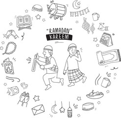 Obraz premium Set of vector doodle element related to Eid. Set of hand drawn symbols and icons for ramadan and holy islamic fest