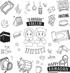 Set of vector doodle element related to Eid. Set of hand drawn symbols and icons for ramadan and holy islamic fest