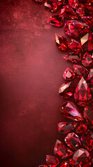 red background in a frame of rubies with copy space with space for text