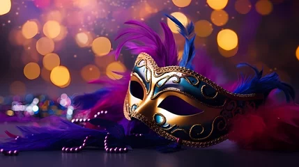 Gordijnen Top view of ornate Venetian carnival mask © ma