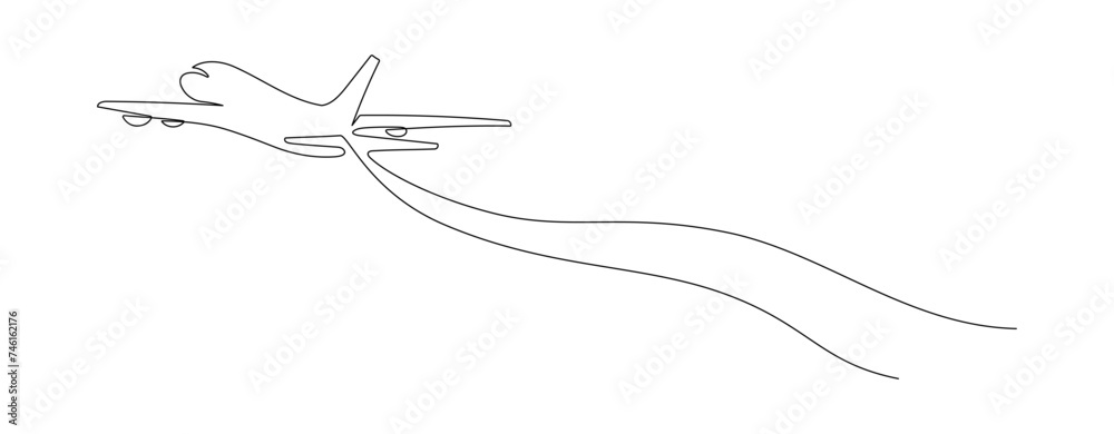 Aufkleber One continuous line drawing of Airplane. Business Concept of world travel and international flight airline in simple linear style. Air plane in Editable stroke. Doodle contour vector illustration