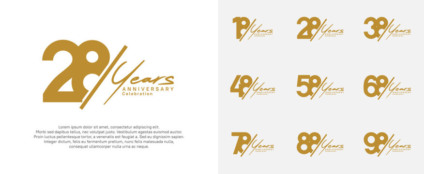 anniversary logotype vector design with slash and handwriting brown color for special day