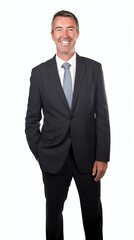 Confident Businessman Smiling in Classic Black Suit, Studio Shot Isolated on White