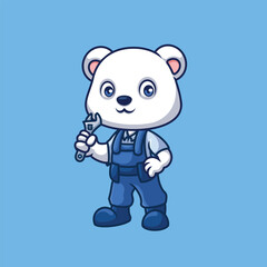 Mechanic Polar Bear Cute Cartoon