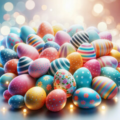 Fototapeta na wymiar Colorful painted easter eggs on a blurred background.