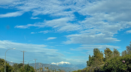 Fototapeta na wymiar Snowy mountains in the distance