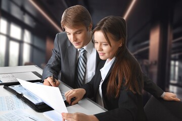 Mature business people manager consulting client