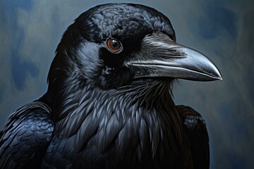 Fototapeta premium Glossy Raven closeup cute. Creepy scary. Generate Ai