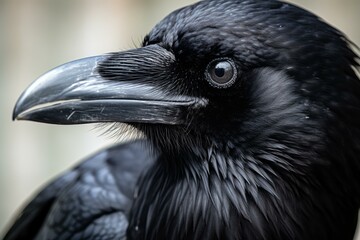 Fototapeta premium Glossy Raven closeup corvus. Natural eye. Generate Ai